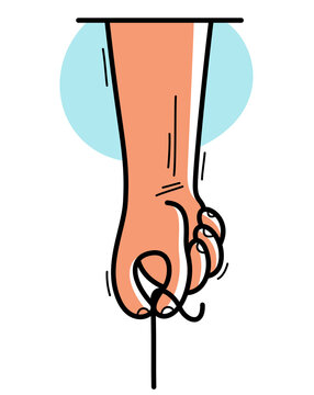 Human hand holding thread with fingers vector illustration, add any object to the thread to make your own concept design.