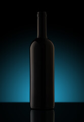 empty dark wine bottle on black background