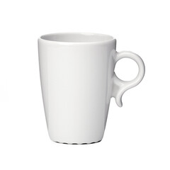 White porcelain ceramic mug with handle for coffee or tea