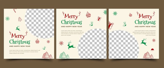 Christmas square banner template design. Minimalist modern banner with place for the photo. Usable for social media post, greeting card, flyer, and web.