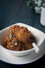 Cilok, traditional food from West Java Indonesia, served with hot and spicy peanut sauce