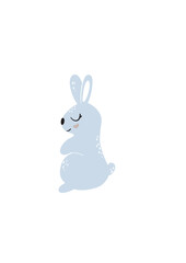 Blue rabbit on a white background, cute rabbit