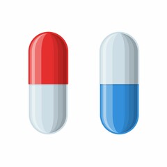 Medical red and blue capsules isolated on white background. Pharmacy and drugs symbols. Icons of pill. Medical vector illustration