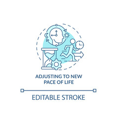 Adjusting to new pace of life blue concept icon. Expats struggling abstract idea thin line illustration. Adaptation when abroad. Daily schedule. Vector isolated outline color drawing. Editable stroke