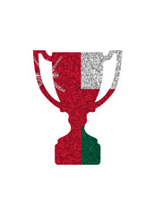 Winner cup silhouette in colors of national flag. Oman