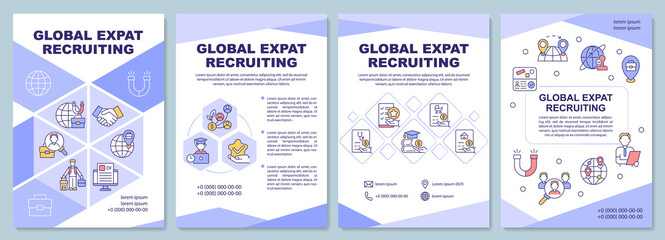 Global expat recruiting brochure template. Hiring employees abroad. Flyer, booklet, leaflet print, cover design with linear icons. Vector layouts for presentation, annual reports, advertisement pages