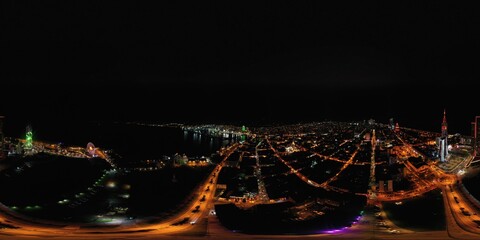 Batumi, Georgia - August 2, 2020: 360 panorama of the city at night