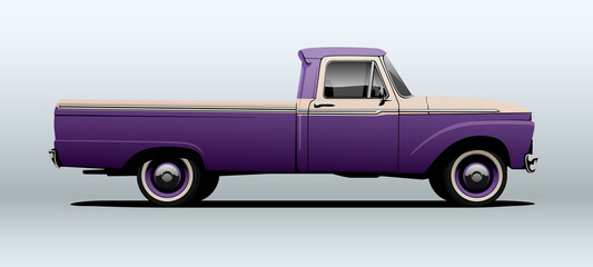 Pickup truck in side view with perspective. Very high quality vector. - obrazy, fototapety, plakaty