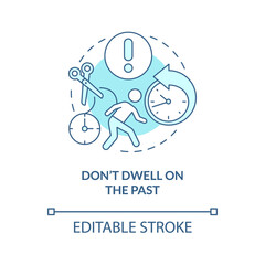 Stop dwelling on past concept icon. Recalling old failures. Bad experience issue. Self sabotaging abstract idea thin line illustration. Vector isolated outline color drawing. Editable stroke