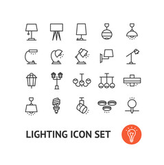 Fototapeta premium Lamp Lighting Sign Black Thin Line Icon Set. Vector