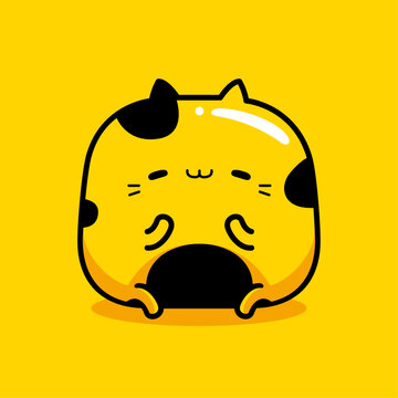 Cute yellow cat mascot character in flat cartoon style