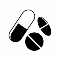 Pills and tablets icon for the treatment of illness and pain. Pharmacy and drugs symbols. Icons of pill. Medical vector illustration