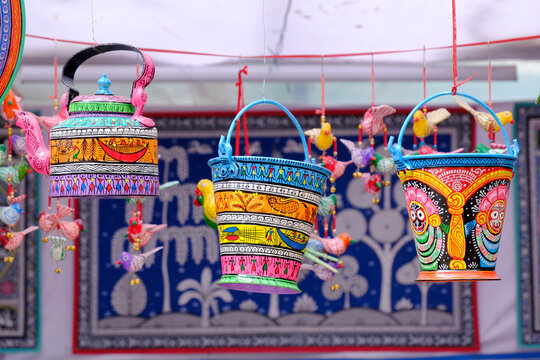Indian Hand crafts for sale in home decoration, Handmade and Hand-Painted Bucket, Home Decor.