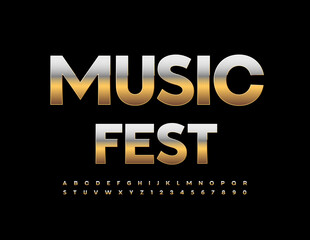 Vector event poster Music Fest. Metallic Gold Font. Elegant style Alphabet Letters and Numbers set
