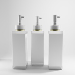 three frosted glass bottles cosmetic a front view with blank label for mockup 3d render