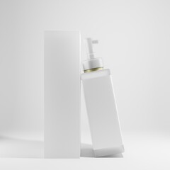 frosted glass bottle cosmetic with white box on 3d background 3d render