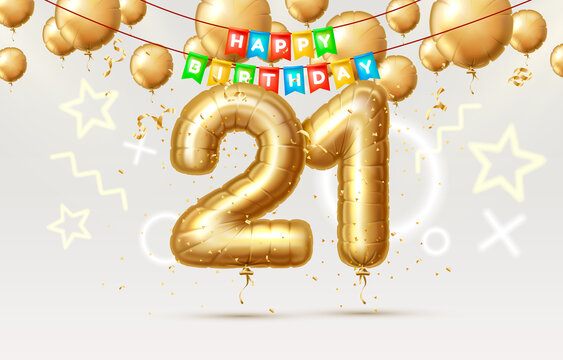 Happy Birthday 21 years anniversary of the person birthday, balloons in the form of numbers of the year. Vector