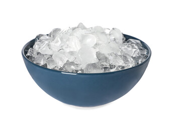 Crushed ice in bowl on white background