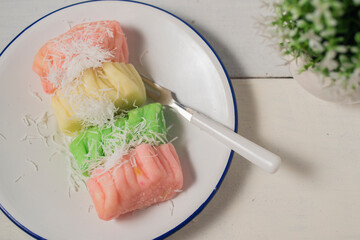 Getuk lindri, traditional food from Java Indonesia against white background