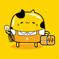 cute cat character electrician profession
