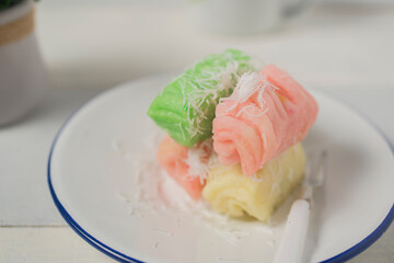 Getuk lindri, traditional food from Java Indonesia against white background