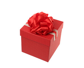 Red gift box with bow isolated on white