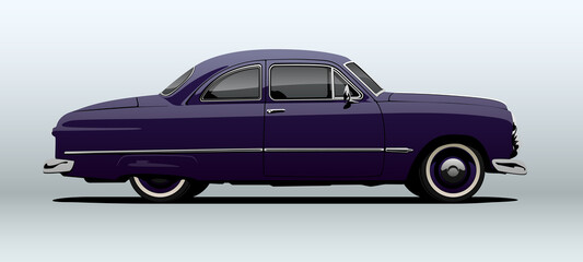 Сlassic car, view from side, in vector.