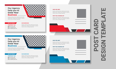 Corporate business modern creative postcard design template. Red and Blue color.  