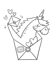 Mail from unicorm funny illustration for coloring book. Simple illustration of unicorn.