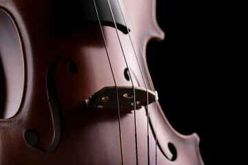 A part of a violin or a viola on a black background