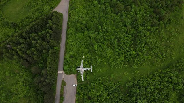Old plane wreck on an old aircraft barracks in Croatia on the border with Bosnia
