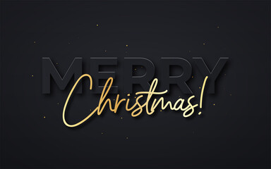 Fototapeta na wymiar Merry Christmas and Happy New Year background. Golden text on luxury dark background. Merry Christmas greeting card, poster or web banner