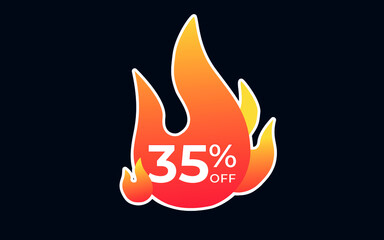 35% off. burning fire with thirty-five percent discount for mega big sales.