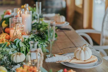 Fotobehang Eetkamer still life wedding table with flowers and candles  © Katie