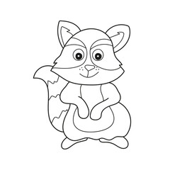 Simple coloring page. Forest animal raccoon doodle cartoon simple illustration. Kids drawing style coloring page