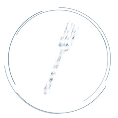 The fork symbol filled with dark blue dots. Pointillism style. Vector illustration on white background