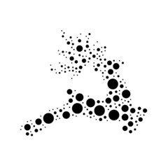 A large Christmas deer in the center made in pointillism style. The center symbol is filled with black circles of various sizes. Vector illustration on white background