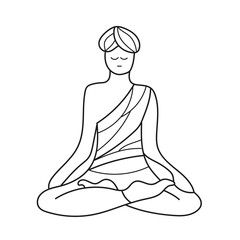 Simple coloring page. Coloring picture of cartoon yogi man meditating in a yoga pose. Kids activity