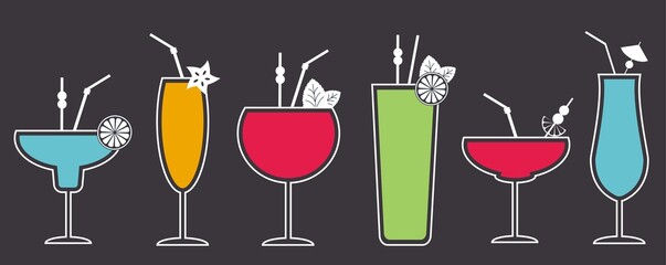 Set of bright cocktail icons. Drink alcohol collection design.