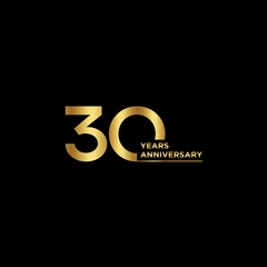 Template logo 30th Anniversary with gold color, Vector, Illustration, EPS10