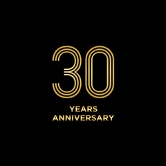 Template logo 30th Anniversary with gold color, Vector, Illustration, EPS10