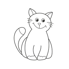 Simple coloring page. Black and white coloring for children. A nice kitten. A vector illustration