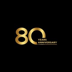 Template logo 80th Anniversary with gold color, Vector, Illustration, EPS10