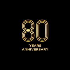 Template logo 80th Anniversary with gold color, Vector, Illustration, EPS10