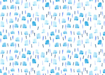Hand drawn abstract blue spotted watercolor seamless pattern