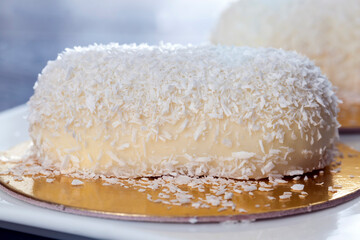 a cake with creamy coconut filling