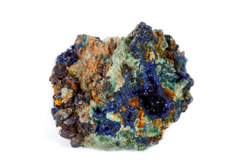 Macro mineral stone Malachite and Azurite against white background