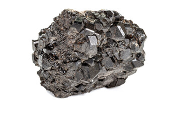 Macro stone mineral Melanite on a white background