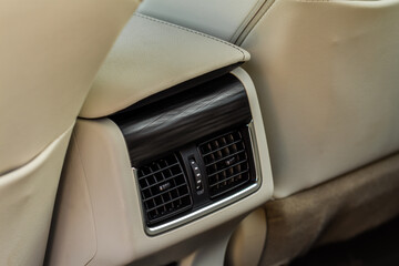 Obraz premium Car air conditioning close up view. The air conditioner flow inside the car. Detail interior of car. Air ducts.