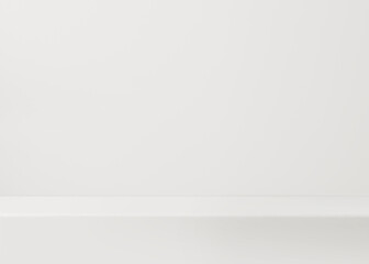 Empty white table top and blur wall. Wall Texture Background. Building banner mock up abstract background - can used for display or montage your products.